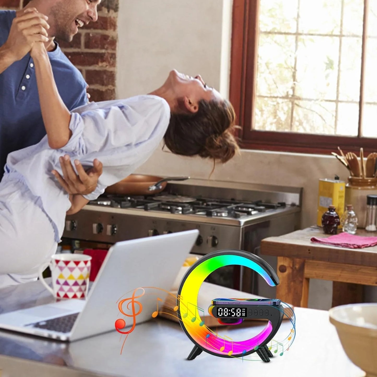 AuraWave G : Wireless Speaker, Lamp,Adjustable Atmosphere Lamp Night Alarm Clock & Charging Function,Gifts