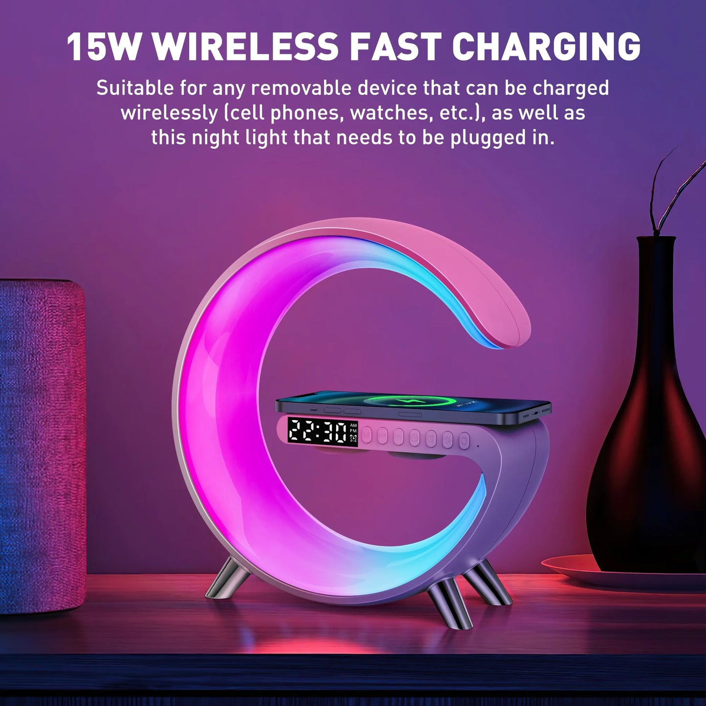 AuraWave G: All-in-One Smart Lamp with Wireless Charging Digital Alarm Clock