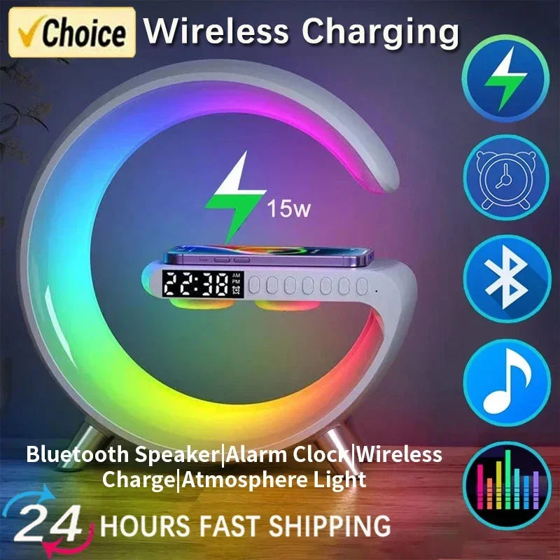 AuraWave G : Wireless Speaker, Lamp,Adjustable Atmosphere Lamp Night Alarm Clock & Charging Function,Gifts