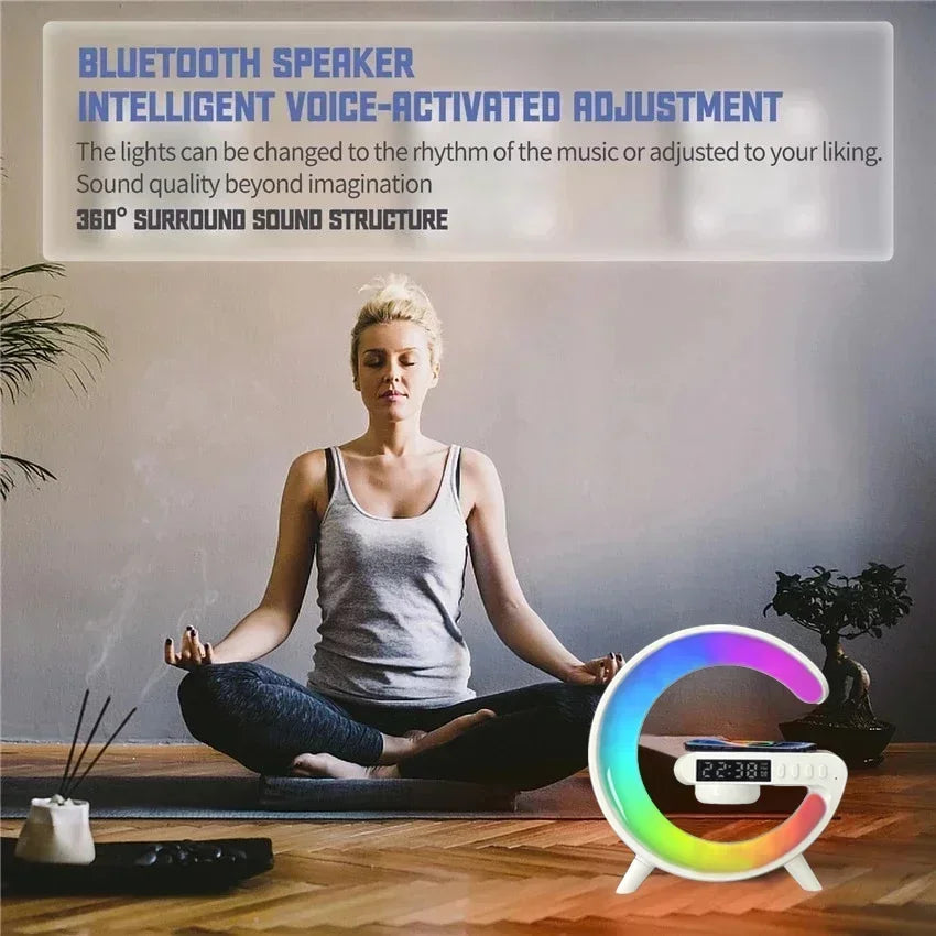 AuraWave G : Wireless Speaker, Lamp,Adjustable Atmosphere Lamp Night Alarm Clock & Charging Function,Gifts