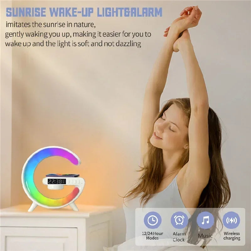 AuraWave G : Wireless Speaker, Lamp,Adjustable Atmosphere Lamp Night Alarm Clock & Charging Function,Gifts