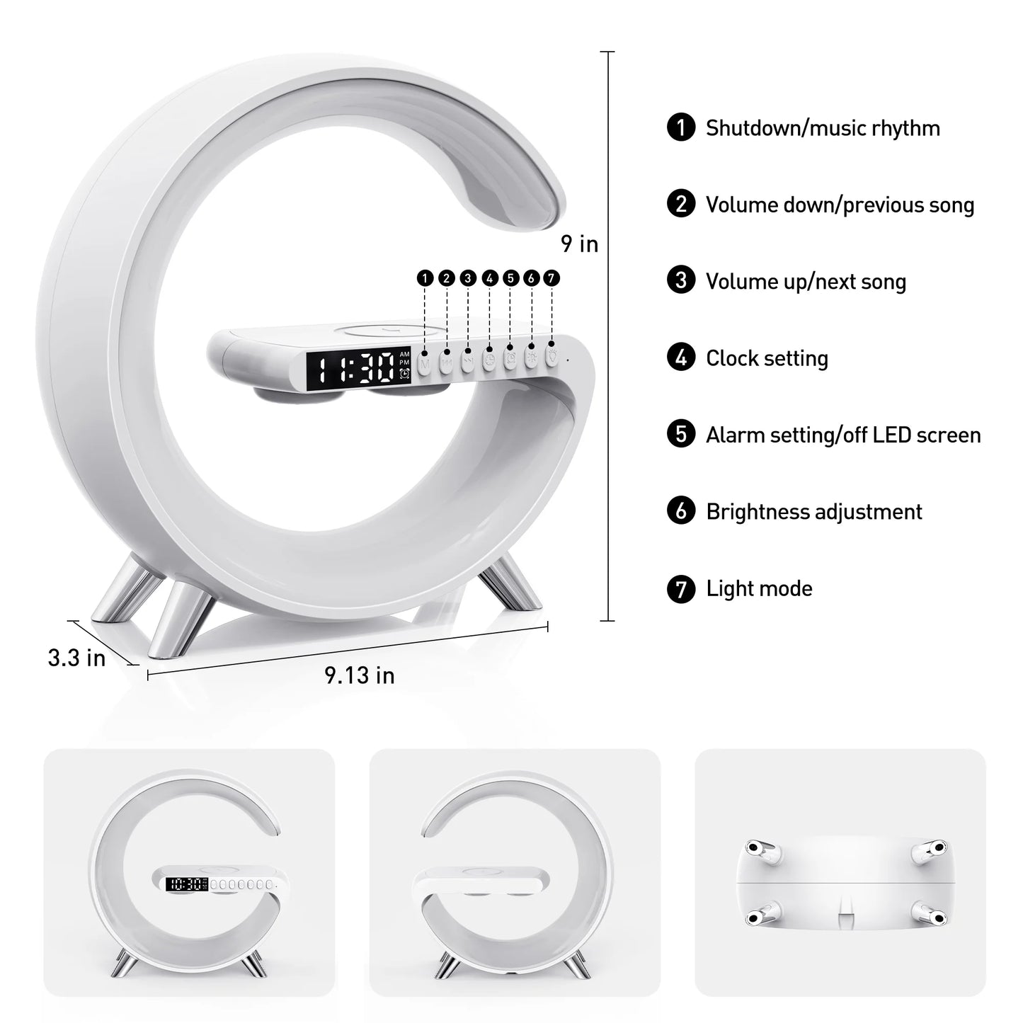 AuraWave G: All-in-One Smart Lamp with Wireless Charging Digital Alarm Clock