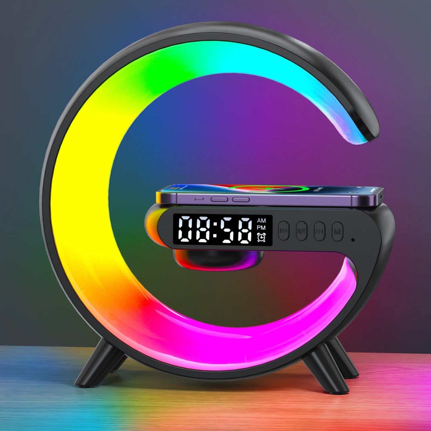 AuraWave G : Wireless Speaker, Lamp,Adjustable Atmosphere Lamp Night Alarm Clock & Charging Function,Gifts