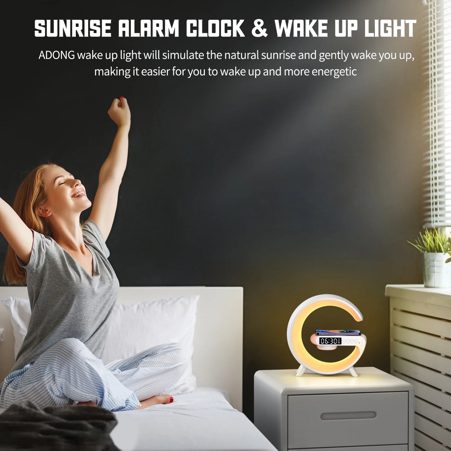 AuraWave G : Wireless Speaker, Lamp,Adjustable Atmosphere Lamp Night Alarm Clock & Charging Function,Gifts