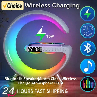 AuraWave G : Wireless Speaker, Lamp,Adjustable Atmosphere Lamp Night Alarm Clock & Charging Function,Gifts
