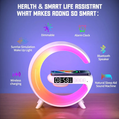 AuraWave G : Wireless Speaker, Lamp,Adjustable Atmosphere Lamp Night Alarm Clock & Charging Function,Gifts