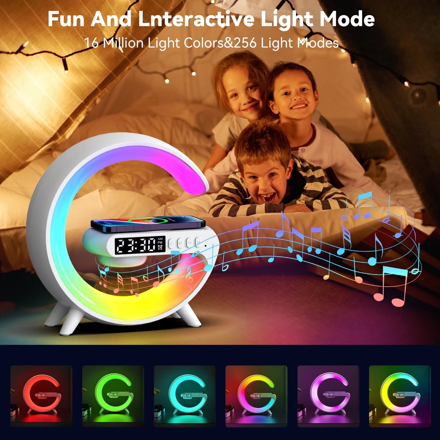 AuraWave G : Wireless Speaker, Lamp,Adjustable Atmosphere Lamp Night Alarm Clock & Charging Function,Gifts